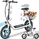 Caroma Peak 560W Electric Scooters for Adults, 14" Tire,188Wh Battery, 15Miles Range, 20MPH Top Speed, Adjustable Electric Scooter with Seat, Commuter Ebike for Adults&Teens(White)
