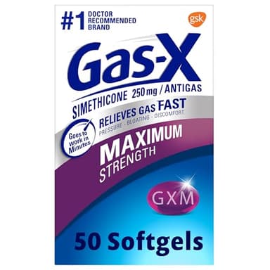 Gas-X Maximum Strength Gas Relief Softgels with Simethicone 250 mg for Bloating Relief - 50 Count