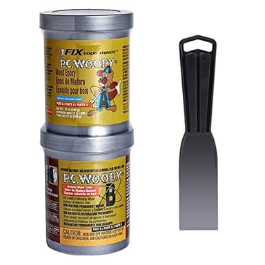 PC Products PC-Woody Wood Repair Epoxy Paste Kit with Mixing Tool, Two-Part 12 oz in Two Cans, Tan, 63320