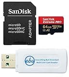 SanDisk Extreme Pro 64GB Micro SD Memory Card for GoPro Hero 9 Black Camera (Hero9) UHS-1 U3 / V30 A2 4K Class 10 (SDSQXCY-064G-GN6MA) Bundle with (1) Everything But Stromboli SDXC & Micro Card Reader