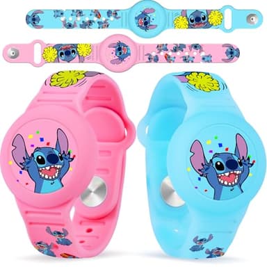 for Airtag Bracelet for Kids [2 Pack], Cute Cartoon Waterproof Air Tag Holder for Toddlers Wristband with Hidden Design, Soft Silicone Airtag Case for Child (Blue/Pink)