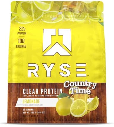 Ryse Clear Whey Isolate Protein Powder - Country Time Lemonade - 22g Fast-Digesting Whey Protein - Light, Juicy & Refreshing - 100 Calories, Zero Sugar, Zero Artificial Colors - 20 Servings Bag