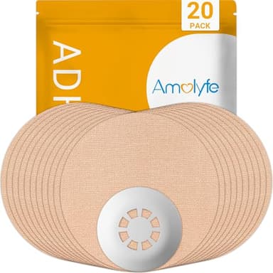 Amolyfe Libre 3 Sensor Covers Waterproof, 20-Pack Amolyfe Freestyle Libre 3 Plus Covers, Bump-Proof with Hard Cap, Waterproof Breathable Medical CGM Adhesive Patches, 14-Day CGM Protection (Tan)