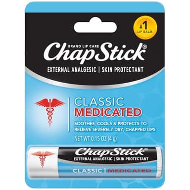 ChapStick Classic Medicated Lip Balm – External Analgesic, Skin Protectant for Dry Lips & Cold Sore Pain Relief, 0.15 Oz Ea