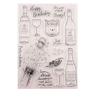 arriettycraft Congratulations Wine Bottle Clear Stamps for Card Making or Journaling, Happy Birthday Party Transparent Silicone Stamps for Album Scrapbooking Photo Paper Crafts Decoration