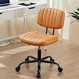 Sweetcrispy Small Office Desk Chair with Wheels Armless Comfy Computer Chair with Lumbar Support, PU Leather Low Back Adjustable Height 360° Rolling Swivel Task Chair Without Arm for Home, Bedroom