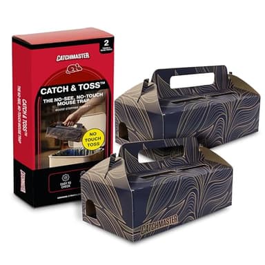Catchmaster Catch & Toss: No-Touch, No-See Disposable Mouse Glue Traps Indoor, No Bait Needed (2 Pack), Catches up to 10 Mice — Pesticide-Free, 6 Months of Child & Pet Protection Sticky Mouse Traps
