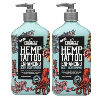 MalibuHemp Tan, Body Moisturizing Lotion for Tattoo Enhancement, 18 Fluid Ounces, 2 Pack