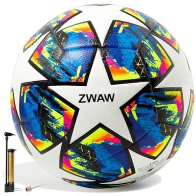 ZWAW Size 5 Soccer Ball, Waterproof PU Leather, Official Match Ball, with Pump & Needles