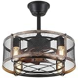 Dannilong Caged Ceiling Fans with Lights and Remote, Farmhouse Ceiling Fan with Light Bladeless, Small Ceiling Fan for Kitchen Bedroom Outdoor, 18 Inch Black Fandelier, Reversible Quiet Motor