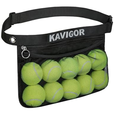 KAVIGOR Tennis & Pickleball Ball Holder Waist Pouch Holds 8-10 Balls, Multi-Functional Sports Belt Bag with Zipper Pocket and Carabiner