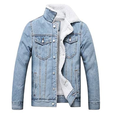 LZLER Men's Fleece Jean Jacket Winter Cotton Sherpa Lined Denim Fur Trucker Jacket(805,Light Blue,XL)