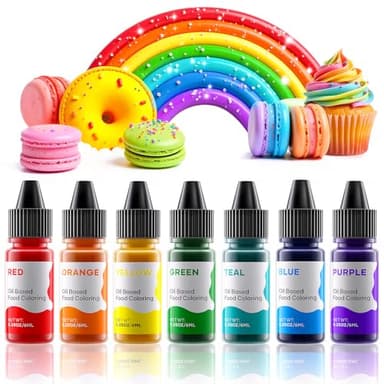 Oil Based Food Coloring for Chocolate Rainbow Oil Edible Food Dye Set for Halloween Baking Royal Icing Cookie Supplies Gluten Free 7x6ml Food Grade Food Color Kit, 0.25 Fl. Oz/Bottles