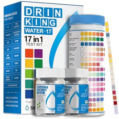 AAwipes Drinking Water Test Strips 17 in 1 50 Strips + 2 Bacteria Tester Kits, Complete Water Testing Kits for Home, Well, Tap Water, City Water, Flood Water Testing Strips (K03-50)