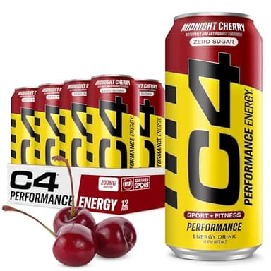 C4 Energy Carbonated Zero Sugar Energy Drink, Pre Workout Drink + Beta Alanine, Midnight Cherry, 16 Fl Oz (Pack of 12)