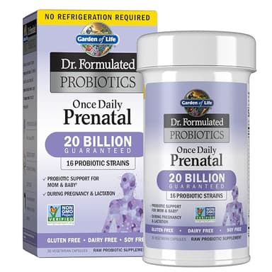 Garden of Life Dr. Formulated Probiotics Once Daily Prenatal - Acidophilus and Bifidobacteria Probiotic Support for Mom and Baby – Shelf Stable - Gluten, Dairy, and Soy-Free - 30 Vegetarian Capsules