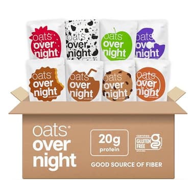 Oats Overnight Party Variety Pack - High Protein, High Fiber Breakfast Protein Shake - Gluten Free Oatmeal, Non GMO Oatmeal - Cookies & Cream, Coconut Cream Pie & More Flavors (8 Pack)
