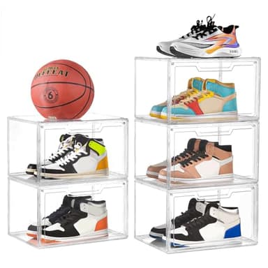 5 Pack Clear Stackable Shoe Organizer Box with Lids, Acrylic Shoes Box with Magnetic Doors, Transparent Shoe Storage Bins Closet Organizers, Shoes Containers For Sneaker Display, Fit up to US Size16