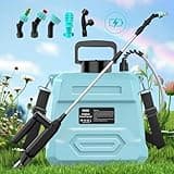 Battery Powered Garden Sprayer 2 Gallon, 7.4V Powerful Electric Backpack Sprayer, Weed Yard Lawn Sprayer with 5 Mist Nozzles & Retractable Wand & Adjustable Strap for Lawn, Garden, Yard