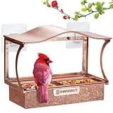 Window Bird Feeder, Desgully Metal Window Bird Feeder, Window Bird Feeders with Strong Suction Cups, Super Adhesive Sheet×4，Large Outdoor Bird Feeder, Bird Watching Gift (Curved)
