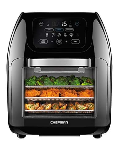 CHEFMAN Multifunctional Digital Air Fryer+ Rotisserie, Dehydrator, Convection Oven, 17 Touch Screen Presets Fry, Roast, Dehydrate, Bake, XL 10L Family Size, Auto Shutoff, Large Easy-View Window, Black