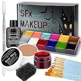 Wismee SFX Makeup Kit Professional Face Body Paint Halloween Special Effects Makeup Set with Scar Wax,10 Face Paint Brushes,Spatula Tool,2 Fake Scab Blood,Stipple Sponge Oil Based Face Painting Kit