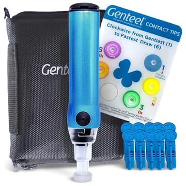 Genteel Plus - No Prick Pain Vacuum Lancing Device for Diabetes Testing - Blood Sugar, Glucose, Ketone, and DNA Home Tests (Butterfly Blue)