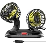 Car Fan Adjustable Dual Head 12v Fan for Car, Portable Vehicle Cooling Fan with 2 Speeds, 360° Rotation Cigarette Lighter Powered Car Essentials Car Cooler Fan for SUV, RV, Truck, Sedan, Cruise