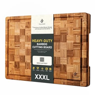 XXX Large Bamboo Cutting Board with Non Slip Feet and Over Sink Butcher Block Chopping Board Nice Solid Thick Wooden Juice Groove Huge Big XXl xlarge Best Hardwood Kitchen Counter Organic