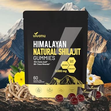 Himalayan Shilajit Gummies with Ashwagandha & Gokshura | 85+ Trace Minerals & Fulvic Acid | Organic, Non-GMO Micronutrient Supplement for Men & Women | 100% Pure & Natural