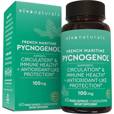 Viva Naturals Pycnogenol - 100mg French Maritime Pine Bark Extract – Supports Circulation, Antioxidant-Like Activity, Joints & Immune Health and Function – 60 Veggie Capsules