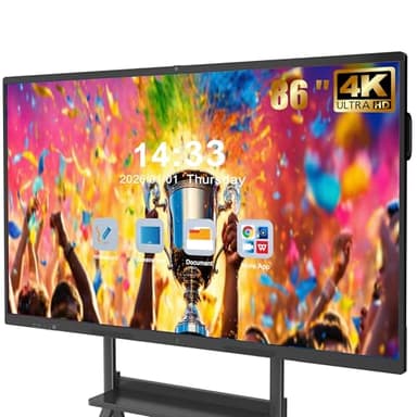 JASZDOT 86'' Smart Board, 4K UHD Interactive Touchscreen Whiteboard, Android13 8+128GB Wireless Smartboard for Classroom Home Office Studio