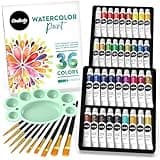 Chalkola Watercolor Paint Set for Adults, Kids, Beginner & Professional Artists - 36 Watercolor Tubes Set (12ml, 0.4oz), 10 Painting Brushes & 1 Palette | Vibrant Water Color Art Painting Supplies