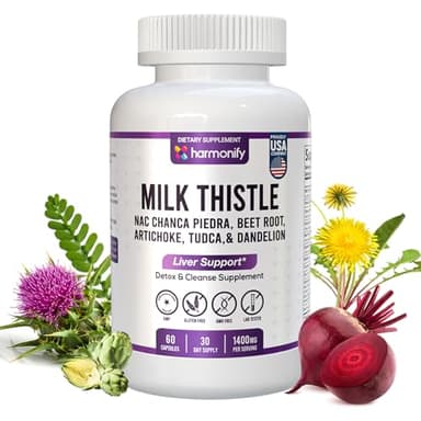 HARMONIFY Milk Thistle Berberine Turmeric with Chanca Piedra, Detox & Cleanse & Repair Supplement, NAC, Beet Root, Artichoke, Dandelion Root, TUDCA Choline and Ginger, 30 Days Supply