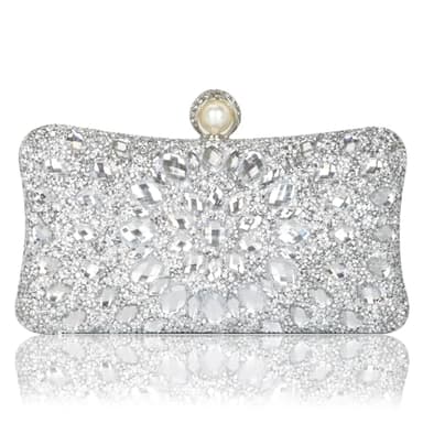 Beaguful Women's Evening Bags Sparkly Rhinestone Clutch Purses Luxury Handbags Silver