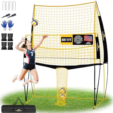 PodiuMax Volleyball Training Equipment, 11x8FT Adjustable 6.5–8 ft, Volleyball Practice Net for Serve & Spike, 2-in-1 Train & Play, Fast Setup, Stable Frame Training Net for Backyard Indoor Outdoor