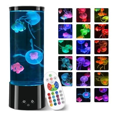 11.6 inch Jellyfish Lamp with 17 Color Changing Effects, LED Jellyfish Tank Table Lamp Decorations, Portabe Table Mood Lamp for Room Office Night Light Liquid Motion Lamp Ideal Gift for Kids