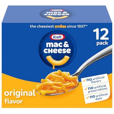 Kraft Mac and Cheese, 12 Boxes, for Easy Dinner or Dinner Sides, Original Flavor, No Artificial Flavors, Preservatives or Dyes, 7.25 oz