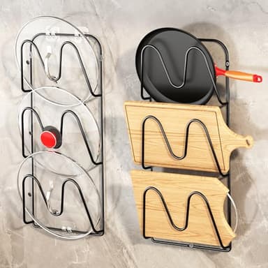 MZTOOL 2 Pack Pot-Lid-Organizer, 6-Tier Pots and Pans Lid Organizer Under Cabinet, No Drilling, Rustproof, Lid-Organizers-Inside-Cabinet for Small-Space-Solution & Kitchen Cabinet Organization