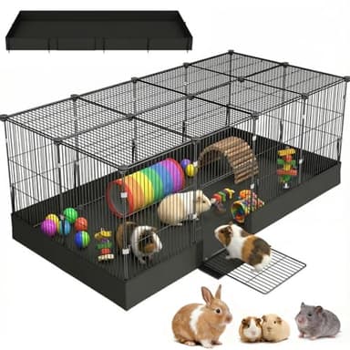 20 Planes Guinea Pig Cages Enclosed Hamster Cage with Door & Waterproof Liner, Expandable Cage for Guinea Pigs, Metal Wire Yard Fence Rabbit Cage