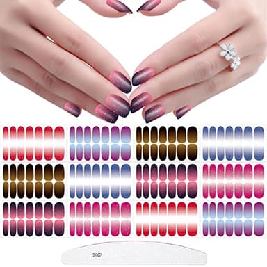 JERCLITY 168 Pieces 12 Sheets Glitter Gradient Color Nail Wraps for Short Nails Self-Adhesive Glitter Nail Polish Strips with Nail File Colorful Nail Stickers Full Nail Wraps for Women Girls Nail Art
