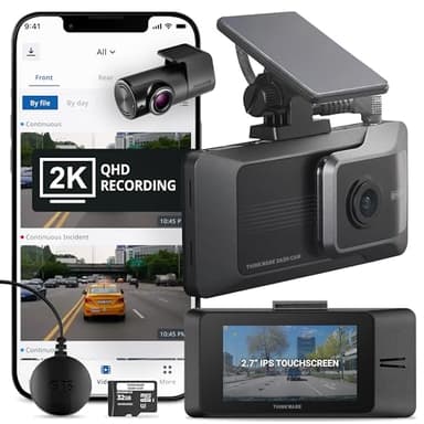 Thinkware ARC Dual Dash Cam Front & Rear 2K QHD, 2.7” LCD Touchscreen, 130° Wide Angle, GPS, Wi-Fi, Super Night Vision, Smart Driving Alerts, 24/7 Parking Mode, Hardwiring Included
