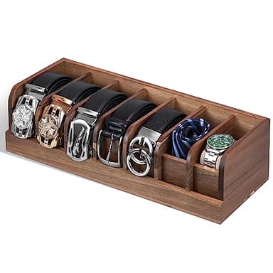 PERCAO Belt organizer, 7 compartment belt holder belt hanger closet and belt organizer for drawer,belt rack, belt storage organizer, belt hangers for men and women (Acacia wood)