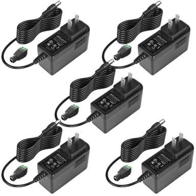 12V 2A Power Supply Adapter, UL-Listed, 120V AC to 12V DC Adapter Transformer, 12 Volt 2 Amp 24W Wall Charger for LED Strip Lights, Security Camera, 5.5x2.1mm US Plug (5 Pack)