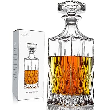 Whiskey Decanter With Glass Stopper ,25 oz Liquor Decanter For Alcohol , Wine , Scotch , Brandy or Bourbon Decanter , Lead-Free Crystal Decanter