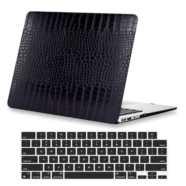 KEROM Compatible for MacBook Air 13 inch Case 2026 M5, 2022-2025 M4/M3/M2 A3449 A3240 A3113 A2681, Textured Luxury Crocodile Aligator Skin Snakeskin PU Leather Hardshell Case & Keyboard Cover, Black