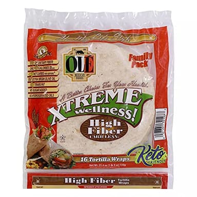 Ole Mexican Foods Xtreme Wellness High Fiber Low Carb Keto Friendly - 16 Tortilla Wraps (Pack of 2) 32 Total Wraps