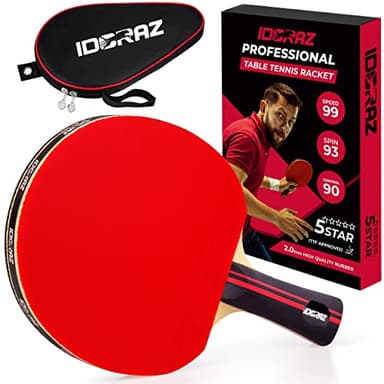Idoraz Professional Ping Pong Paddle - Best Table Tennis Racket with Carrying Case ITTF Approved Rubber - Premium Ping Pong Paddles with Top Speed 99 Spin 93 Control 90 for All Levels (Single Paddle)