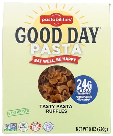 Pastabilities Good Day Pasta, Tasty Pasta Ruffles, Plant-Based, Good Source of Protein, High in Fiber, Vegan Friendly, Non-GMO, 8 Ounce (Pack of 6)