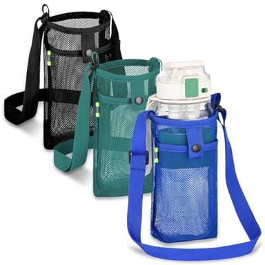3Pcs Water Bottle Holder with Strap, Mesh Water Bottle Bag Carrier with Adjustable Shoulder for Walking and Travelling